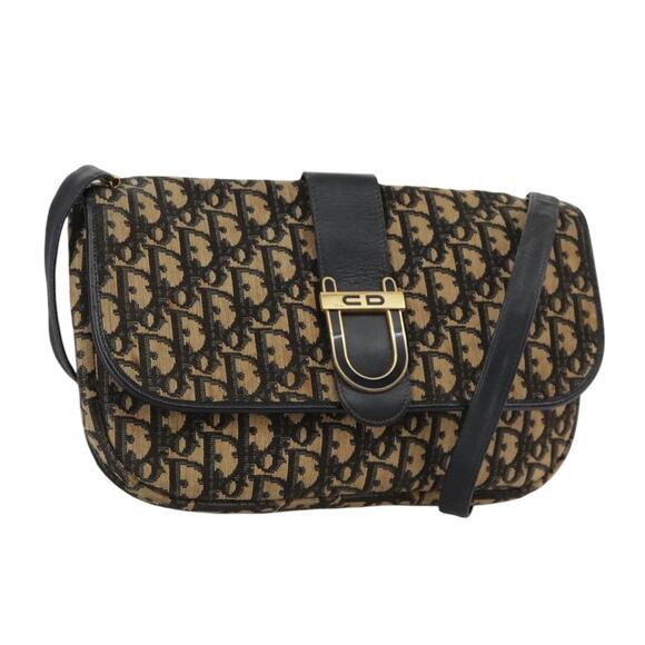 DIOR Trotter Canvas Shoulder Bag Navy Gold - Picture 1 of 16